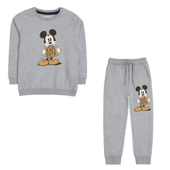 KAFI CUTE JUNIOR GIRLS GREY HEADER COLOR FLEECE TRACK SUIT