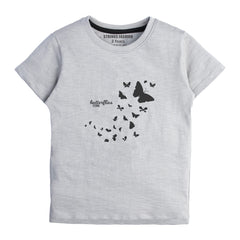 BUTTERFLIES GREY PRINTED GIRLS SHORT SLEEVE T-SHIRT