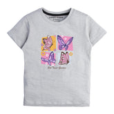 GREY PRINTED FOUR COLOR BUTTERFLIES GIRLS T.SHIRT