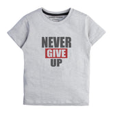 NEVER GIVE UP GREY PRINTED GIRLS T-SHIRT
