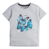 GREY PRINTED BLUE BUTTERFLIES PROCESS CANARY GIRLS T.SHIRT