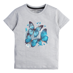 GREY PRINTED BLUE BUTTERFLIES PROCESS CANARY GIRLS T.SHIRT