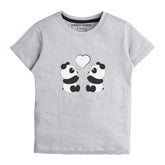 CUTE PANDA COUPLE GREY PRINTED GIRLS SHORT SLEEVE T-SHIRT