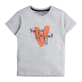 GREY PRINTED COUPLE FACES IN HEART GIRLS T.SHIRT