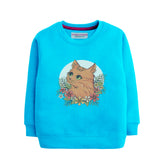 CUTE CAT GIRLS SKY BLUE SHADE TERYY FABRIC SWEAT-SHIRT