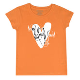ORANGE PRINTED COUPLE FACES IN HEART GIRLS T.SHIRT