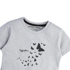 BUTTERFLIES GREY PRINTED GIRLS SHORT SLEEVE T-SHIRT