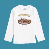 VINTAGE BIKE PRINTED WHITE COLOR BOYS LONG SLEEVE T.SHIRT