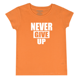 ORANGE PRINTED NEVER GIVE UP GIRLS T.SHIRT