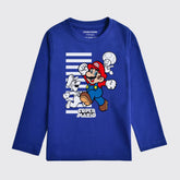SUPER MARIO PRINTED NAVY PEONY BOYS LONG SLEEVE T.SHIRT