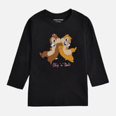 DIGITAL PRINTED CHIP & DALE JUNIOR JET BLACK COLOR GIRLS LONG SLEEVE T.SHIRT