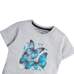 GREY PRINTED BLUE BUTTERFLIES PROCESS CANARY GIRLS T.SHIRT