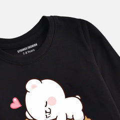 MILK & MOCHA JUNIOR JET BLACK COLOR GIRLS LONG SLEEVE T-SHIRT