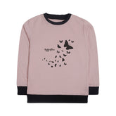 Digital Printed Butterflies Junior Pink Header Color Girls Long Sleeve Sweat-Shirt