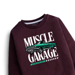 DIGITAL MUSCLE GARAGE PRINTED Maroon Color Boys Long Sleeve Sweat-Shirt