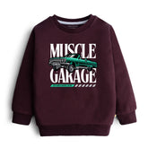 DIGITAL MUSCLE GARAGE PRINTED Maroon Color Boys Long Sleeve Sweat-Shirt
