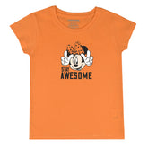 ORANGE PRINTED MINNIE MOUSE STAY AWESOME GIRLS T.SHIRT