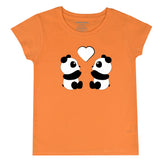 ORANGE PRINTED CUTE PANDA COUPLE IN LOVE GIRLS T.SHIRT