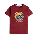 DIGITAL BEACH BOUND PRINTED MEHROON JUNIOR BOYS T.SHIRT