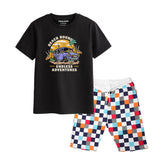 BEACH BOUND BOYS SHORT SLEEVE BLACK T.SHIRT & BOX PRINTED SHORTS (SF-28103)