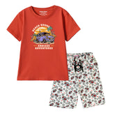 BEACH BOUND BOYS SHORT SLEEVE RED T.SHIRT & FOOTBALL PRINTED SHORTS