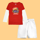 BEACH BOUND BOYS LONG SLEEVE RED & WHITE T.SHIRT & SHORTS (SF-26703)