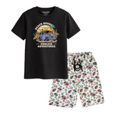 BEACH BOUND BOYS SHORT SLEEVE BLACK T.SHIRT & FOOTBALL PRINTED SHORTS (SF-29203)