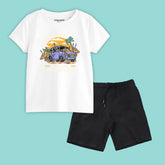 BEACH BOUND BOYS SHORT SLEEVE WHITE T.SHIRT & BLACK SHORTS (SF-27904)