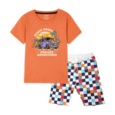 BEACH BOUND BOYS SHORT SLEEVE ORANGE T.SHIRT & BOXES SHORTS (SF-28903)