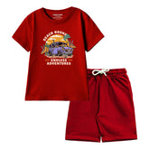 BEACH BOUND BOYS SHORT SLEEVE MEHROON T.SHIRT & SHORTS
