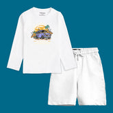 BEACH BOUND BOYS LONG SLEEVE WHITE T.SHIRT & SHORTS (SF-27703)