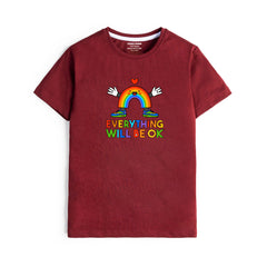 DIGITAL EVERYTHING WILL BE OK PRINTED MEHROON JUNIOR BOYS T.SHIRT