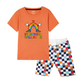 EVERYTHING WILL BE OK BOYS SHORT SLEEVE ORANGE T-SHIRT & BOXES SHORTS