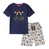 EVERYTHING WILL BE OK BOYS SHORT SLEEVE NAVY T.SHIRT & FOOTBALL PRINTED SHORTS (SF-28404)