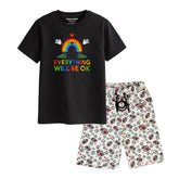 EVERYTHING WILL BE OK BOYS SHORT SLEEVE BLACK T.SHIRT & FOOTBALL PRINTED SHORTS (SF-29204)