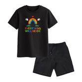 EVERYTHING WILL BE OK BOYS SHORT SLEEVE BLACK T.SHIRT & SHORTS (SF-27804)