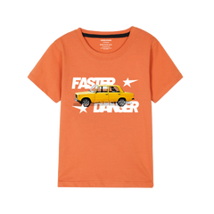 FASTER DANGER PRINTED ORANGE BOYS T.SHIRT