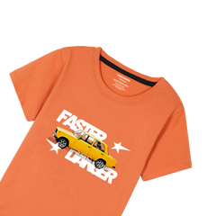 FASTER DANGER PRINTED ORANGE BOYS T.SHIRT