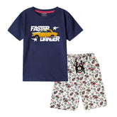 FASTER BOYS SHORT SLEEVE NAVY T.SHIRT & FOOTBALL PRINTED SHORTS (SF-28405)