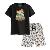 HELLO SUN SHINE BOYS SHORT SLEEVE BLACK T.SHIRT & FOOTBALL PRINTED SHORTS