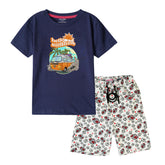 HELLO SUN SHINE BOYS SHORT SLEEVE NAVY T.SHIRT & FOOTBALL PRINTED SHORTS (SF-28406)