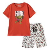 HULK BOYS SHORT SLEEVE RED T.SHIRT & FOOTBALL PRINTED SHORTS