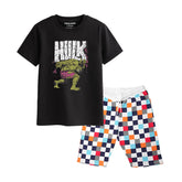 HULK BOYS SHORT SLEEVE BLACK T.SHIRT & BOX PRINTED SHORTS (SF-28107)