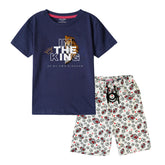 I'M THE KING BOYS SHORT SLEEVE NAVY T.SHIRT & FOOTBALL PRINTED SHORTS (SF-28408)