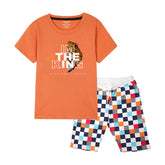 I'M THE KING BOYS SHORT SLEEVE ORANGE T.SHIRT & BOXES SHORTS (SF-28908)