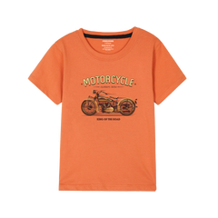 MOTERCYCLE PRINTED ORANGE BOYS T.SHIRT