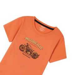 MOTERCYCLE PRINTED ORANGE BOYS T.SHIRT
