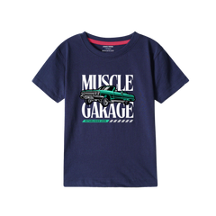 MUSCLE GARAGE NAVY PRINTED BOYS T.SHIRT