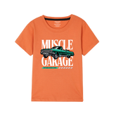 MUSCLE RIDE PRINTED ORANGE BOYS T.SHIRT