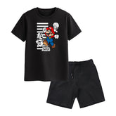 MARIO BROS BOYS SHORT SLEEVE BLACK T.SHIRT & SHORTS